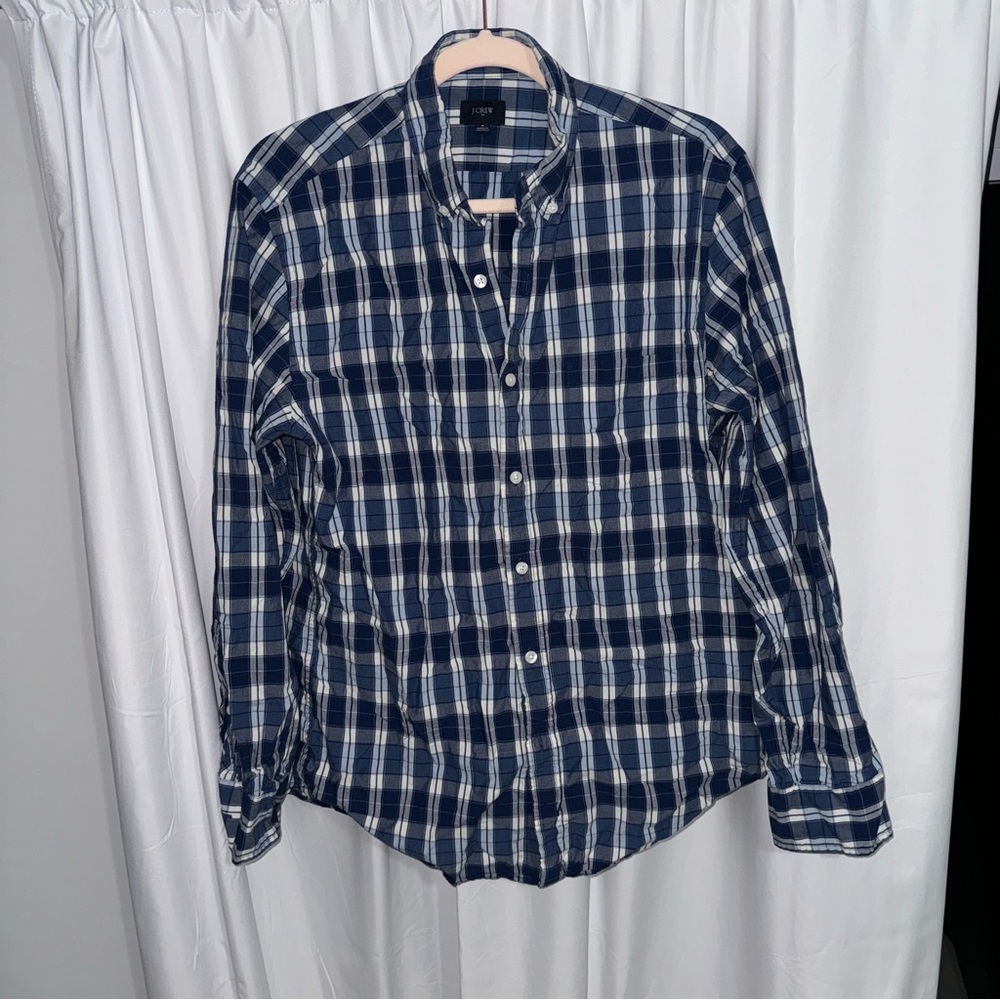 J. Crew Men’s Blue Plaid Button Down Shirt - Size Medium